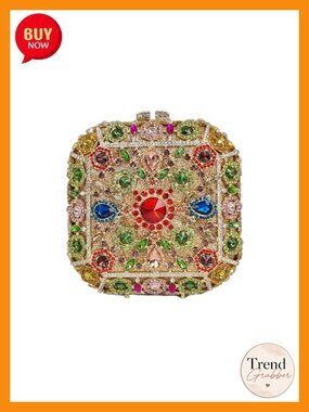 HUANG ZHUANG Crystal Clutch Evening Bag Octagonal Box Shape Rhinestone Purses